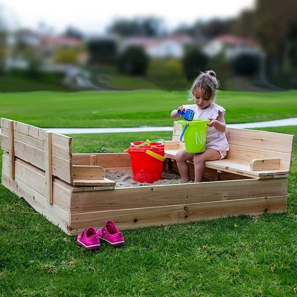 Kids Wooden Sandbox with Lockable Cover – Outdoor Backyard Play Structure | C529 - Image 2