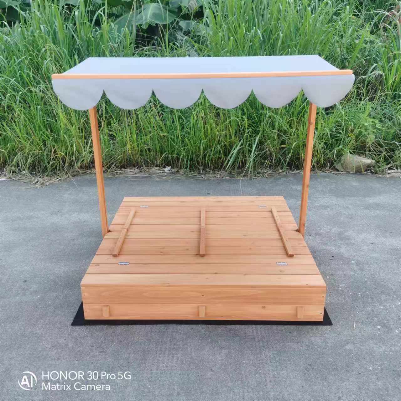 Kids Wooden Sandbox with Adjustable Lid & Canopy – Outdoor Playset with Benches (MSHSB6302) - Image 2