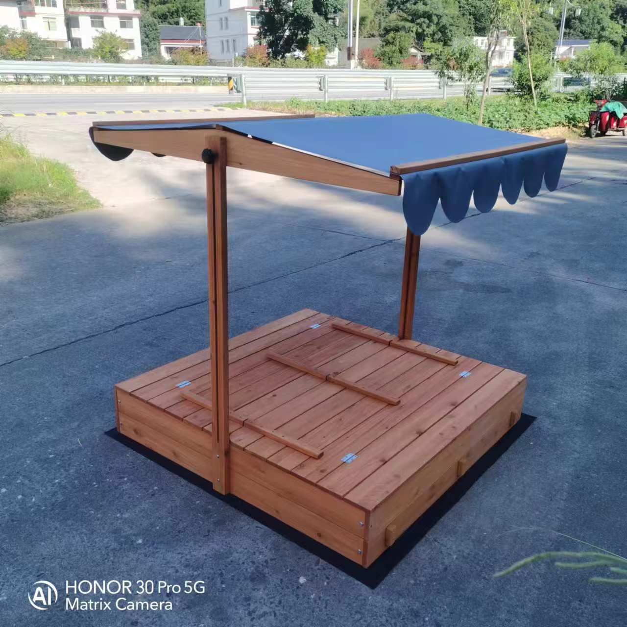 Kids Wooden Sandbox with Adjustable Lid & Canopy – Outdoor Playset with Benches (MSHSB6302) - Image 3