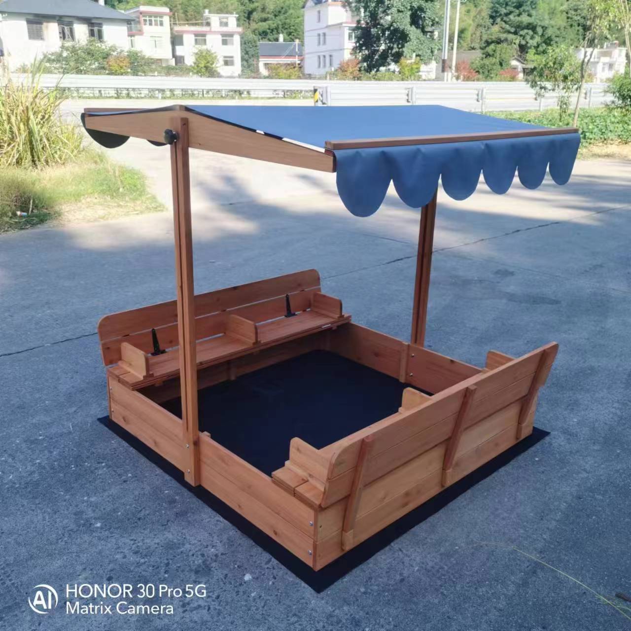 Kids Wooden Sandbox with Adjustable Lid & Canopy – Outdoor Playset with Benches (MSHSB6302) - Image 4