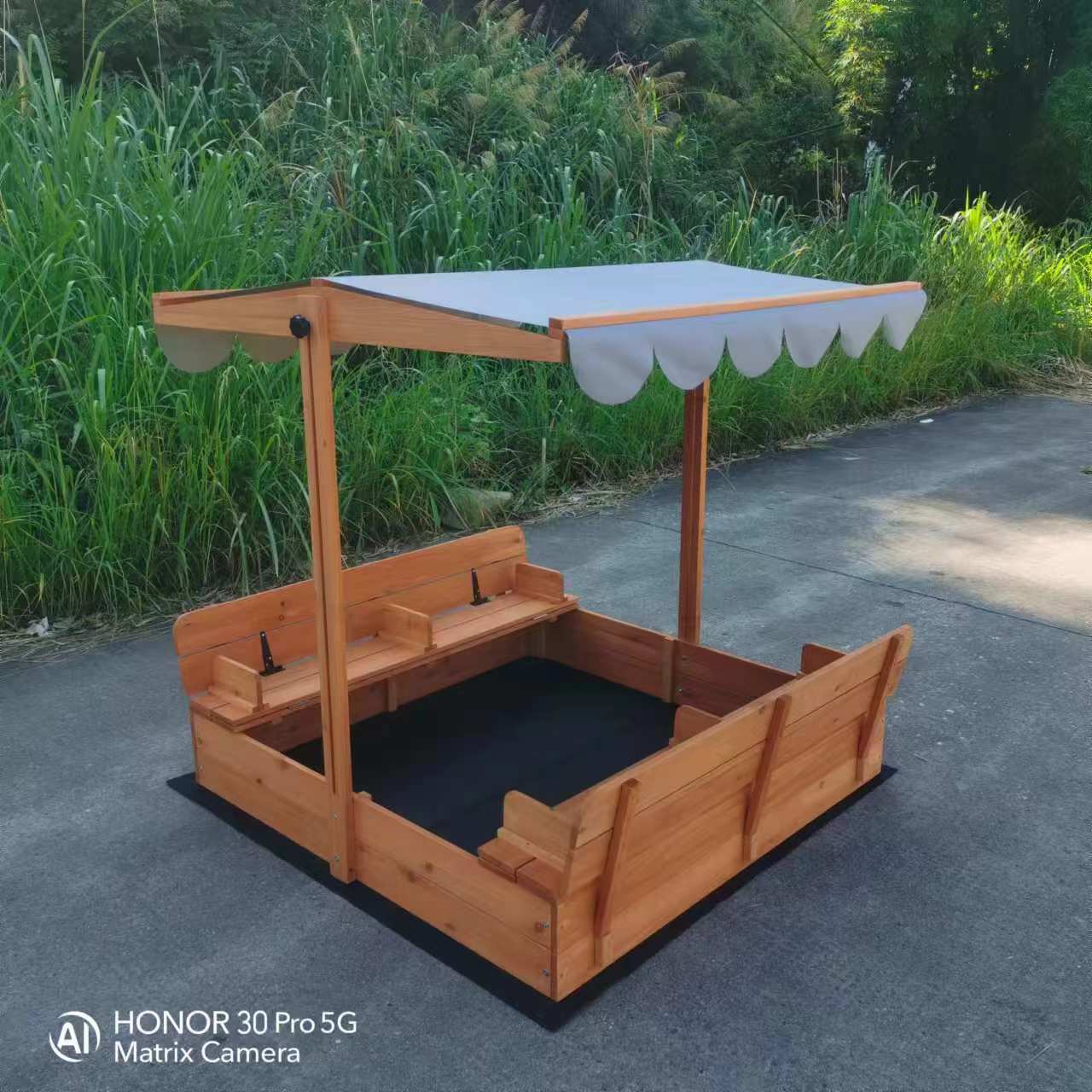 Kids Wooden Sandbox with Adjustable Lid & Canopy – Outdoor Playset with Benches (MSHSB6302) - Image 5