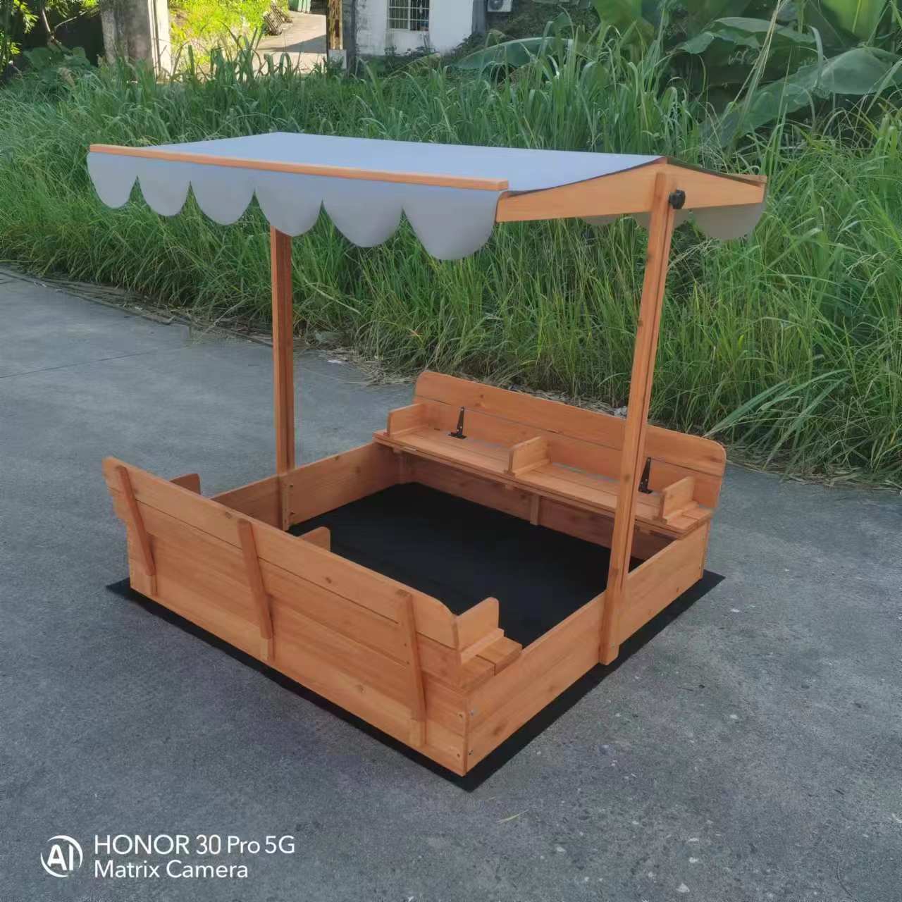 Kids Wooden Sandbox with Adjustable Lid & Canopy – Outdoor Playset with Benches (MSHSB6302) - Image 6
