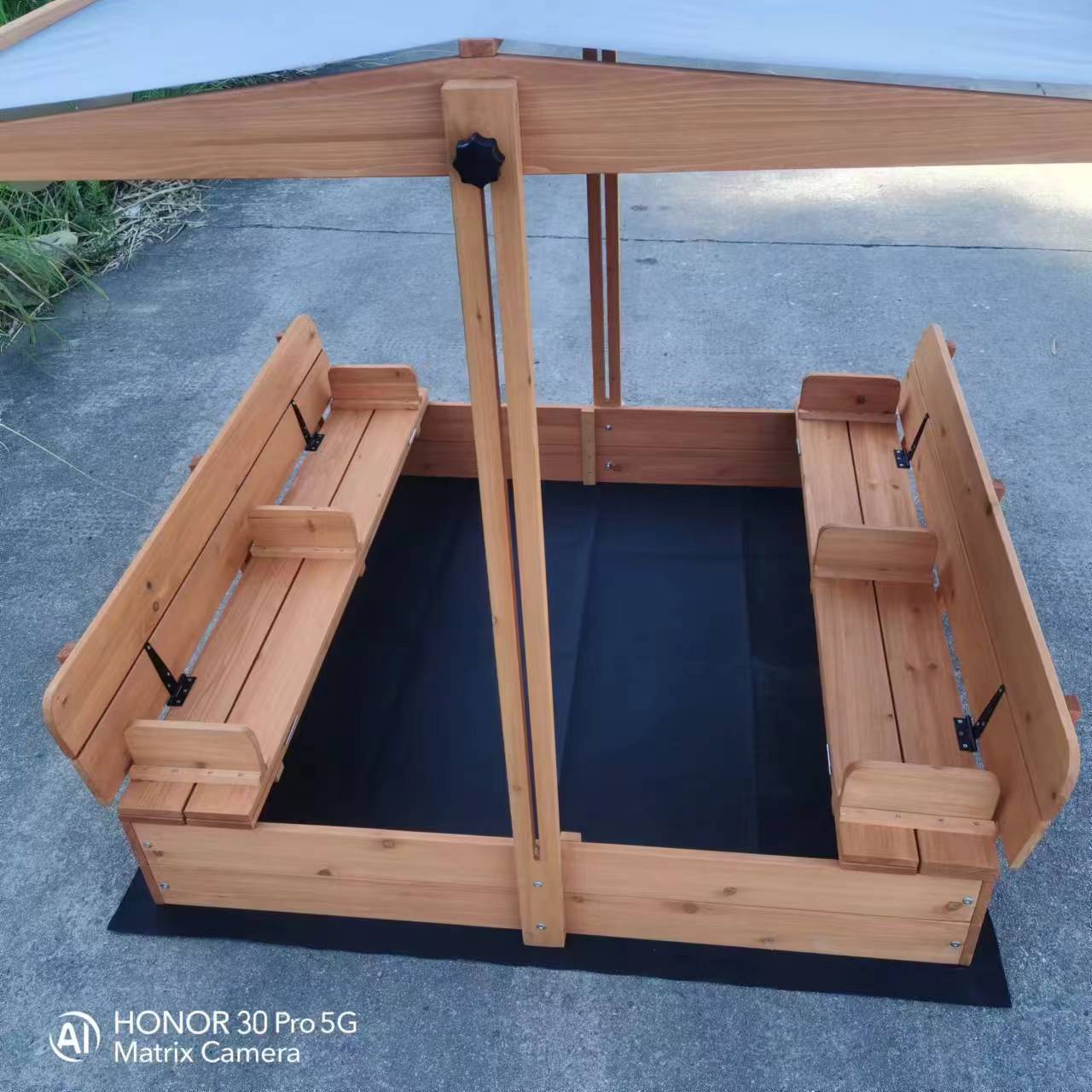 Kids Wooden Sandbox with Adjustable Lid & Canopy – Outdoor Playset with Benches (MSHSB6302) - Image 7