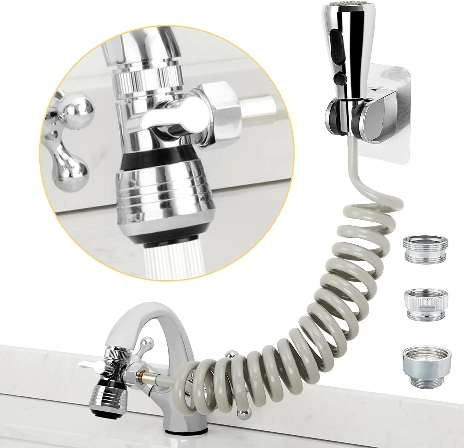 Kitchen Faucet Spray Head Replacement with 59 Inch Recoil Hose and Holder KF0592 - Image 4