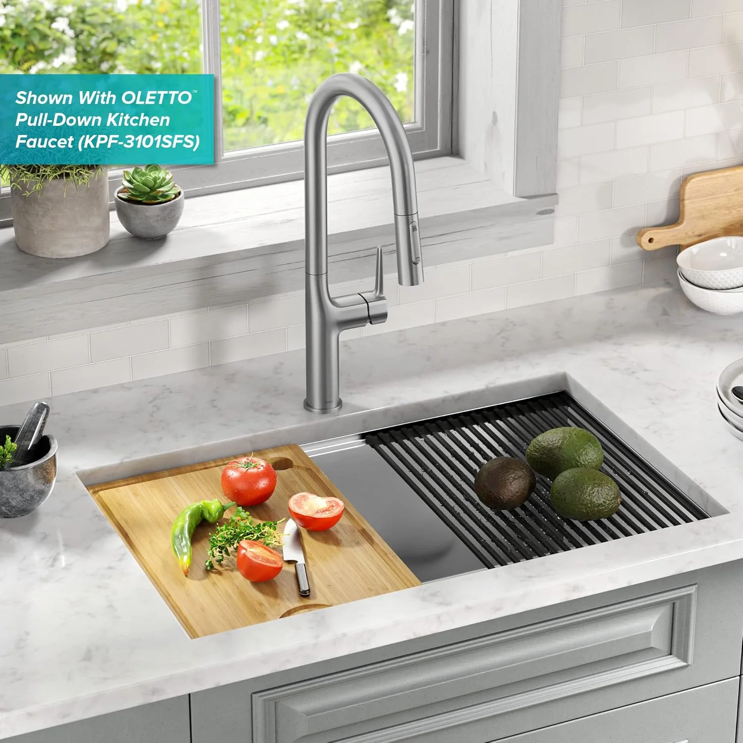 KRAUS Kore Workstation 30-inch Undermount 16 Gauge Stainless Steel Kitchen Sink, Double Bowl Kitchen Sink with Accessories, KWU112-30 - Image 2