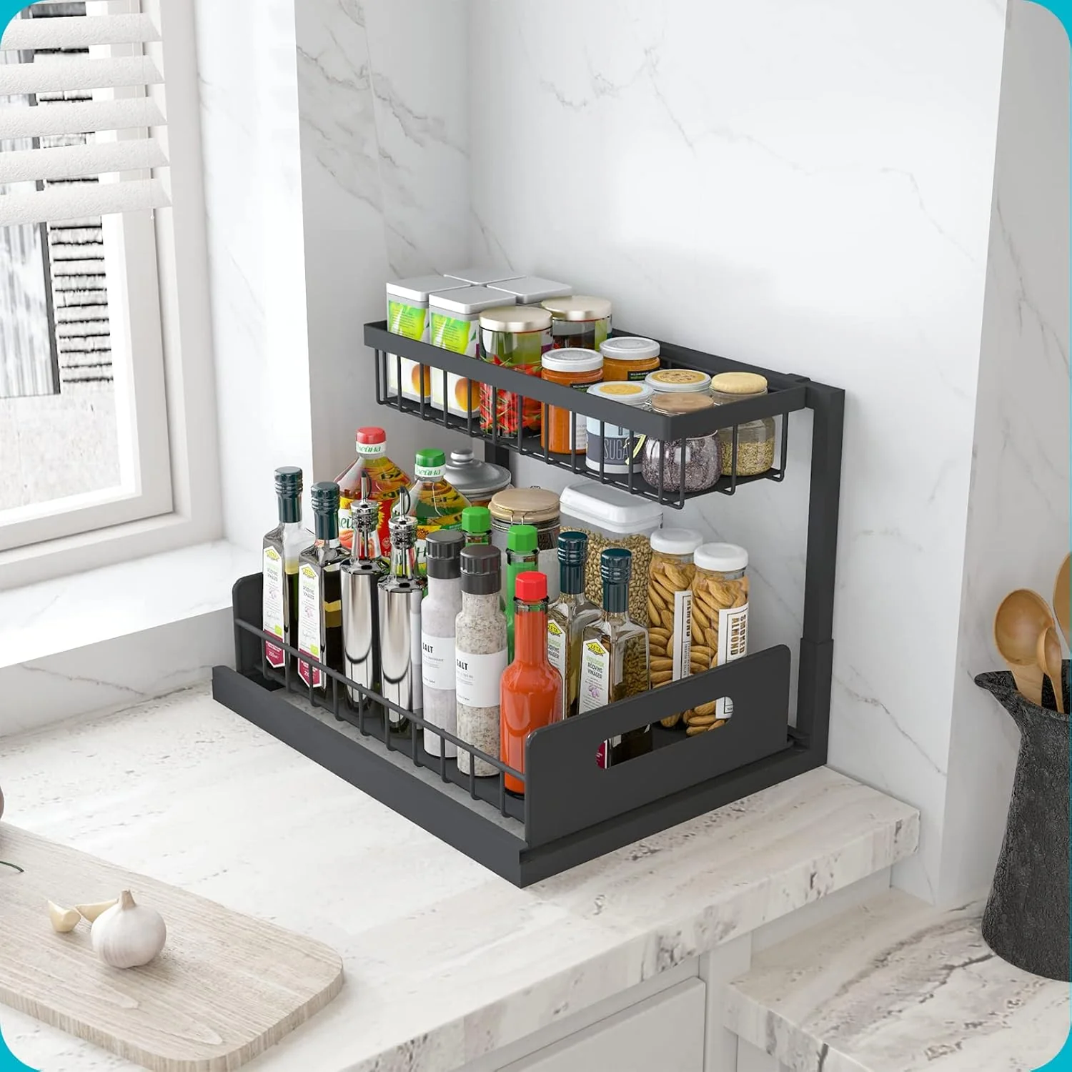 L-Shaped Under Sink Organizer – Space-Saving Storage Rack with Sliding Drawer | S1308 - Image 3