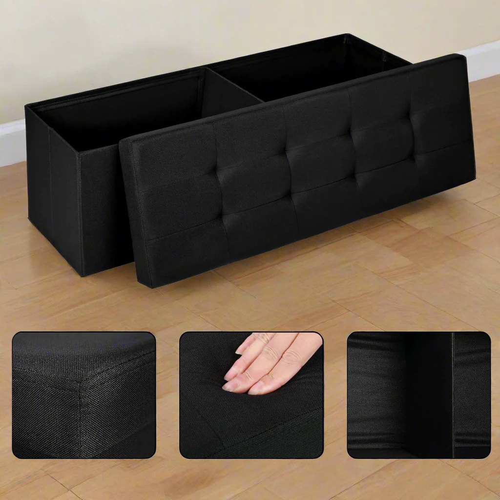 New Large Black Storage Ottoman Bench | Foldable Tufted Seat Chest | Bedroom, Entryway, or Living Room AM0TM110 - Image 2
