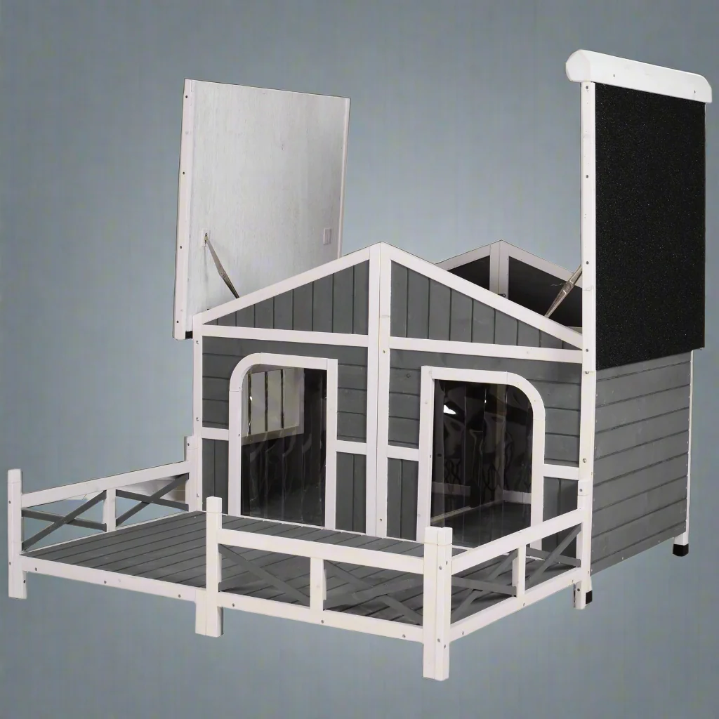 Large Wooden Raised Outdoor Dog House with Porch – Durable, Weather-Resistant Shelter | SKU: DH3016L - Image 2