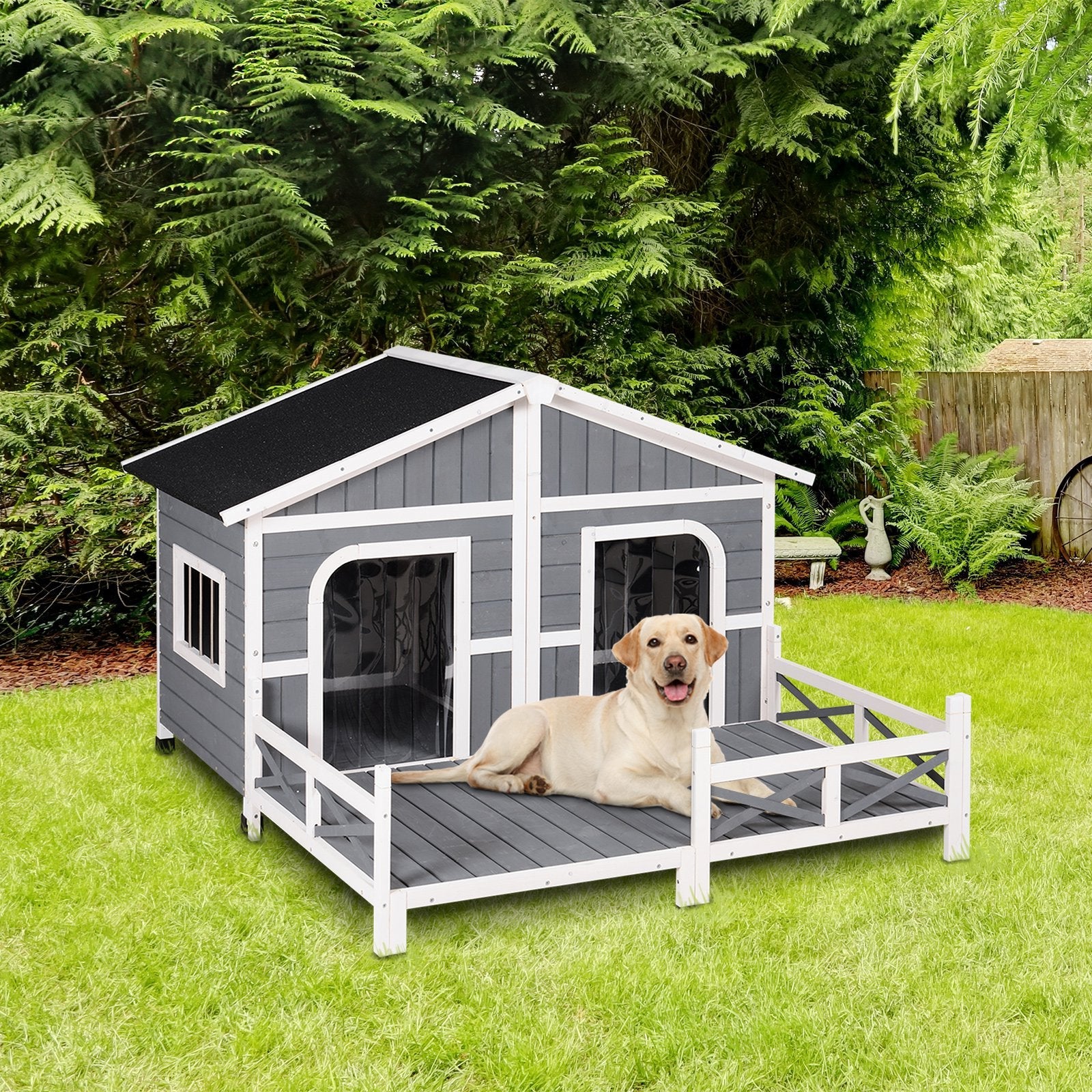 Large Wooden Raised Outdoor Dog House with Porch – Durable, Weather-Resistant Shelter | SKU: DH3016L - Image 7