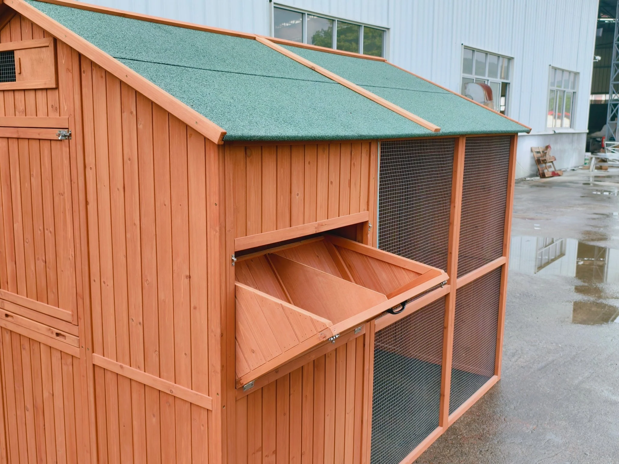Large Walk-In Chicken Coop – Fir Wood & Wire Mesh with Asphalt Roof 8x6 Ft Outdoor Hen House P0846 - Image 12