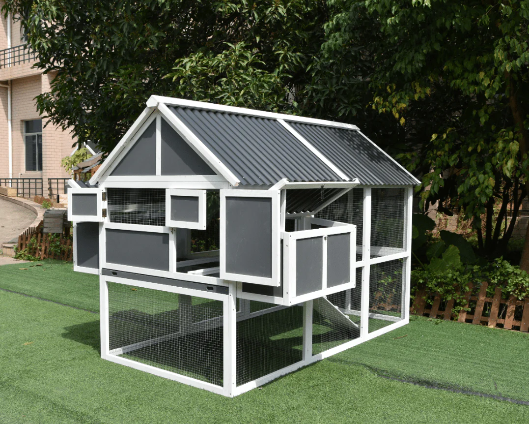 Large Gray Wooden Chicken Coop with Nesting Box & Run – P61415 - Image 2