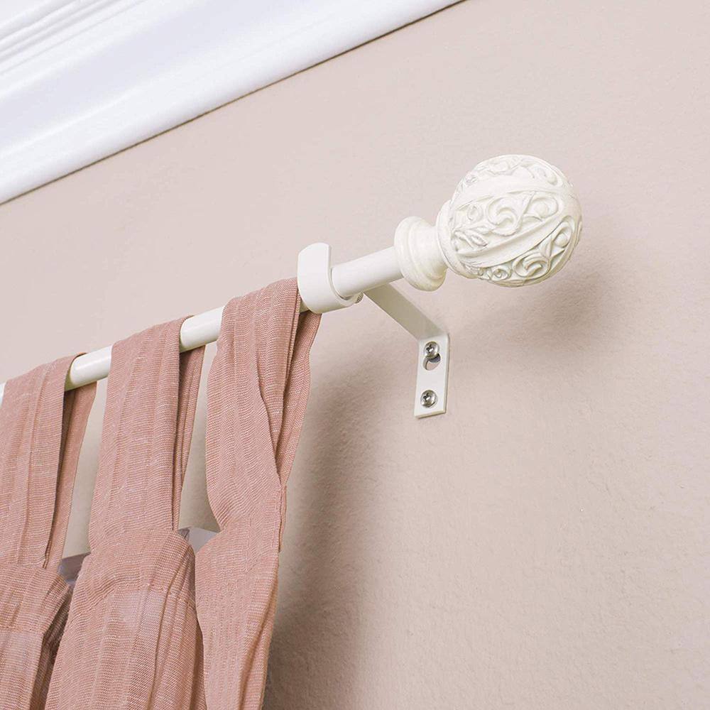 Leaf Ball 86 in. - 128 in. Adjustable Curtain Rod 5/8 in. in Distressed White with Finial - Image 2