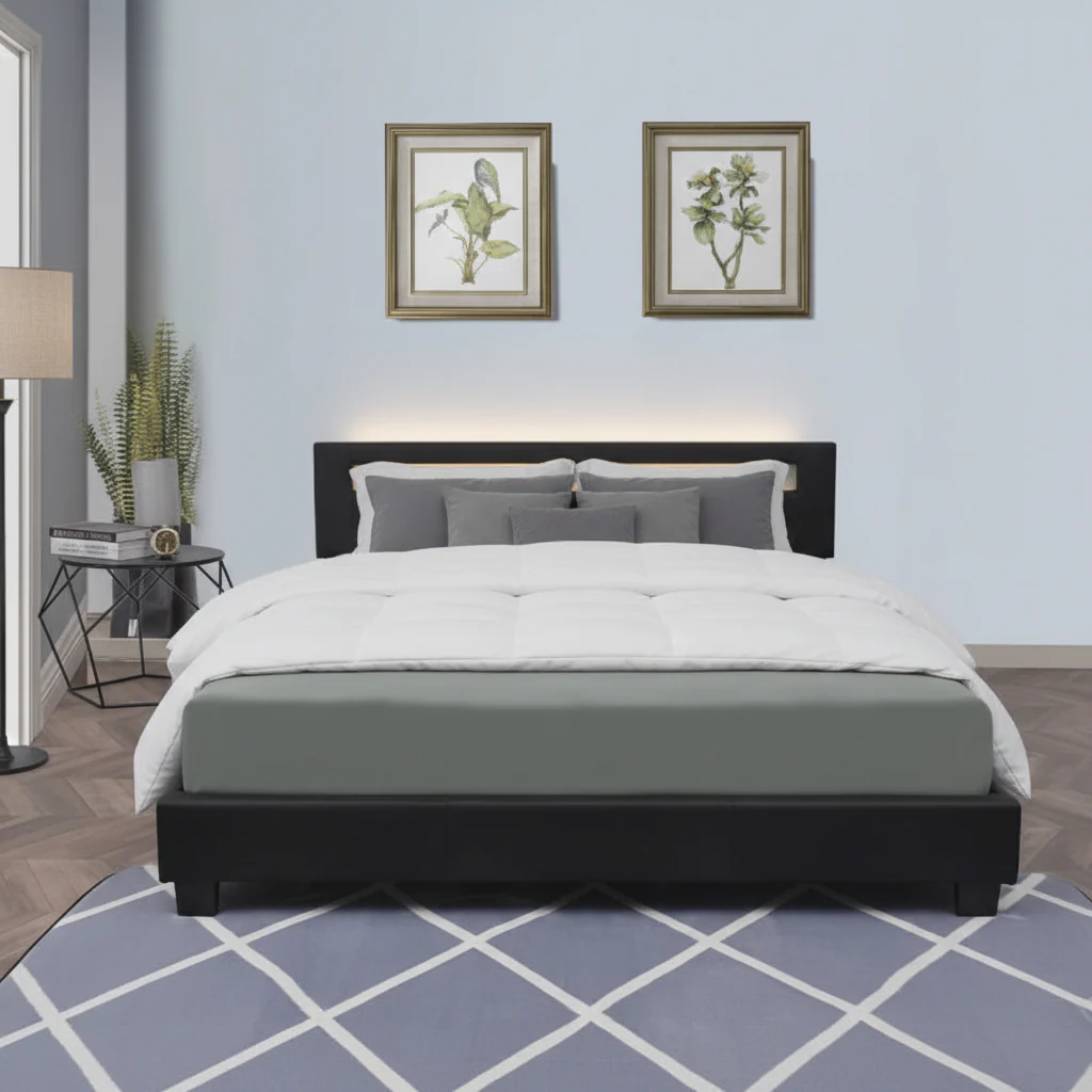 Modern Black LED Upholstered Bed Frame – Headboard & Light Strip | Twin, Full, Queen, King Sizes - Image 4