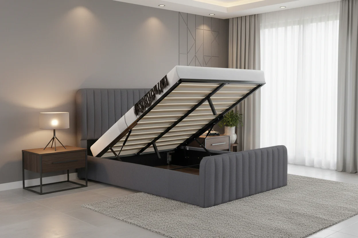 LED Gas Lift Storage Bed with Upholstered Frame & LED Headboard – Queen, Full & King - Image 2