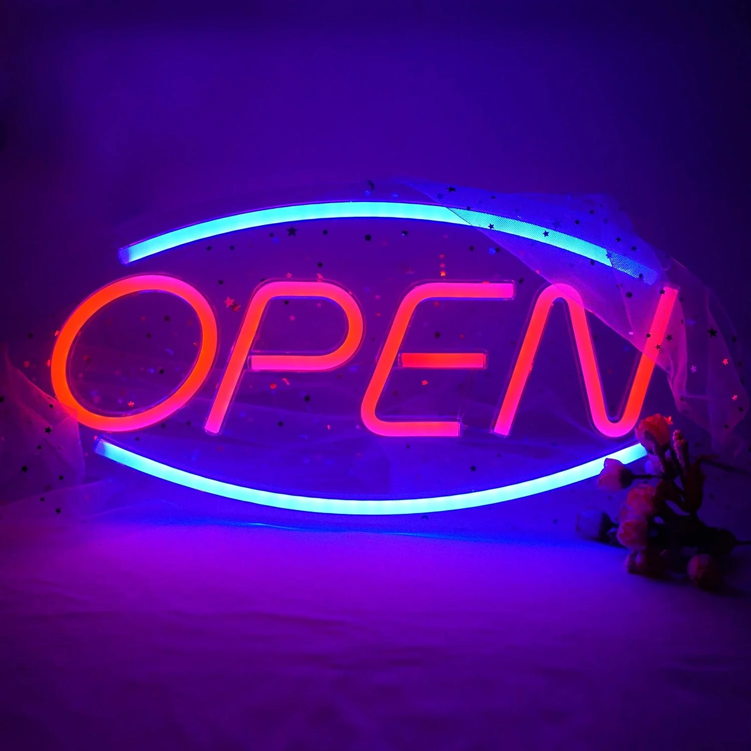 LED Open Neon Wall Sign – Red & Blue Decorative Light for Rooms or Shops