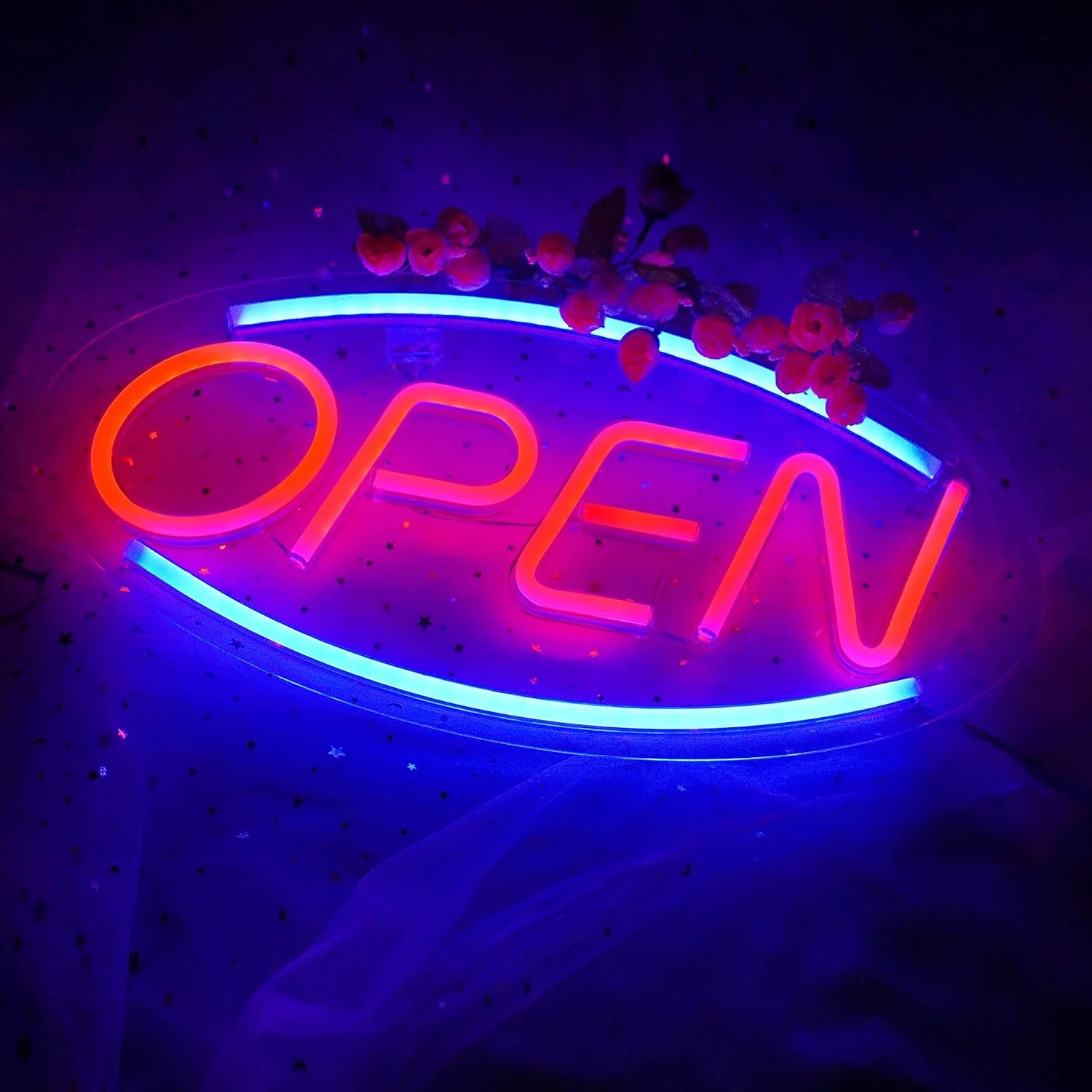 LED Open Neon Wall Sign – Red & Blue Decorative Light for Rooms or Shops - Image 5