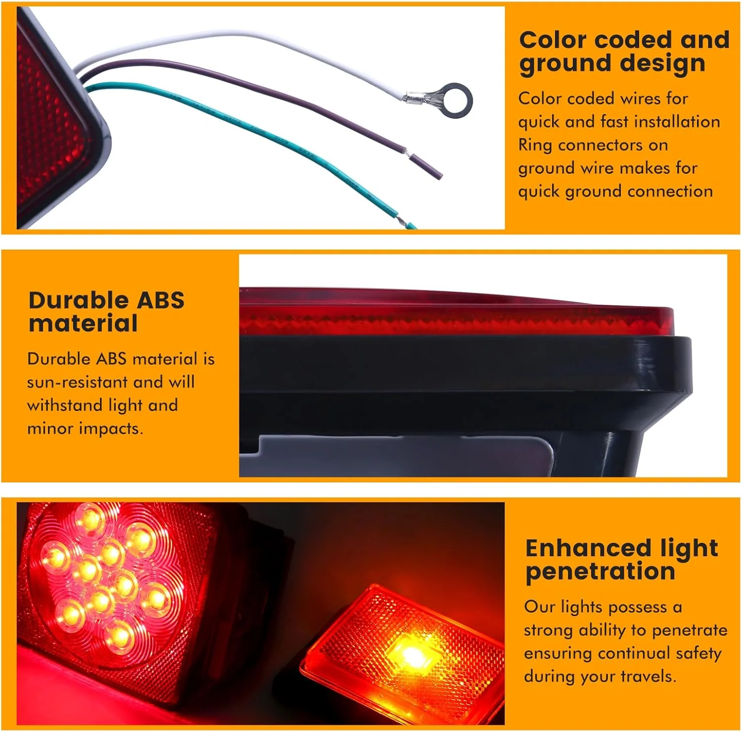 LED Trailer Light Kit 12V Waterproof Submersible Complete Wiring Harness 70205T - Image 4