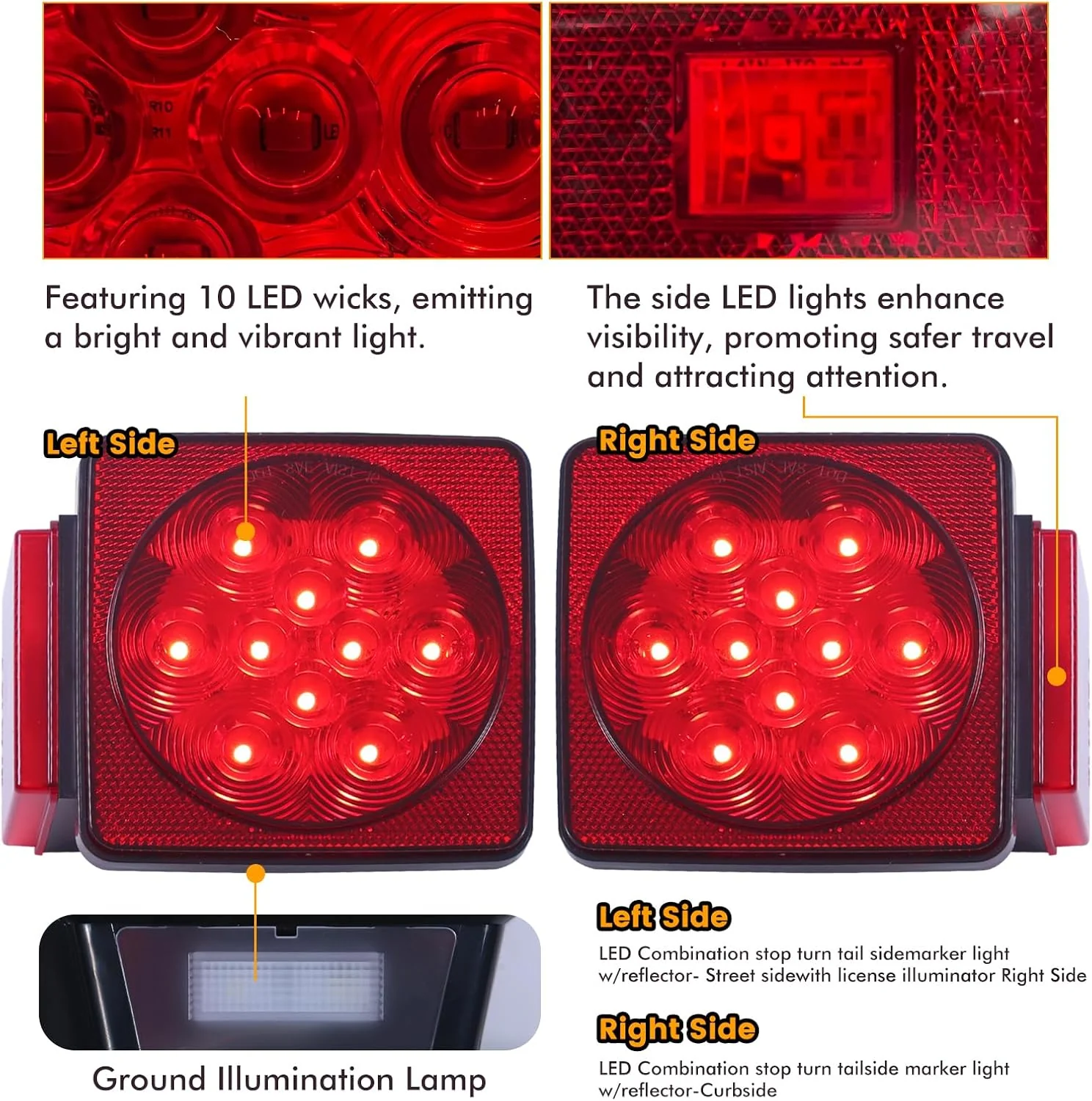 LED Trailer Light Kit 12V Waterproof Submersible Complete Wiring Harness 70205T - Image 6