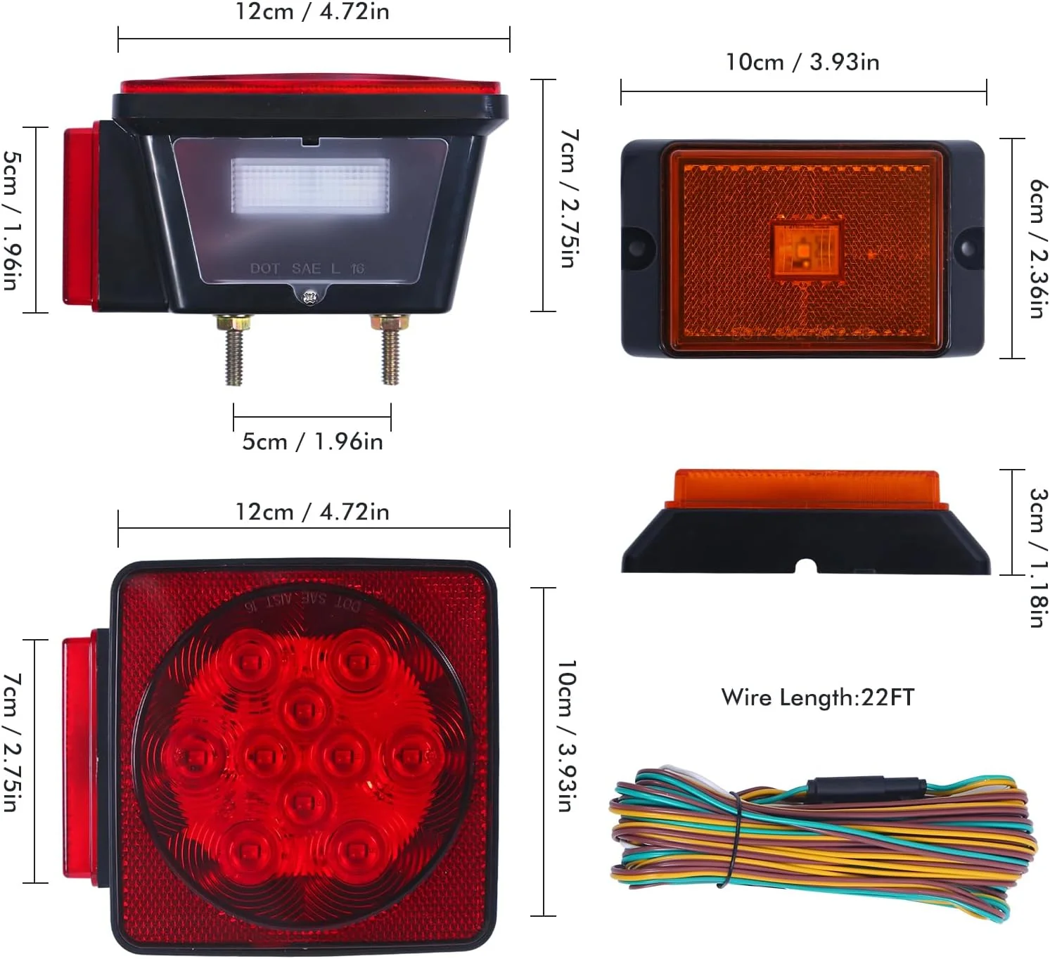 LED Trailer Light Kit 12V Waterproof Submersible Complete Wiring Harness 70205T - Image 7