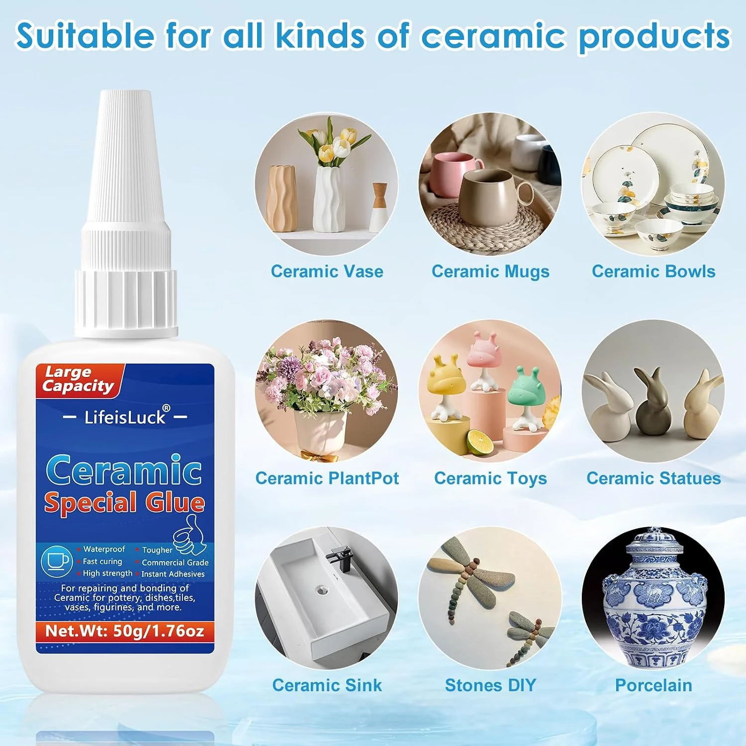 LifeisLuck 50 g Ceramic Glue – Clear Waterproof Porcelain and Pottery Repair Adhesive - Image 2