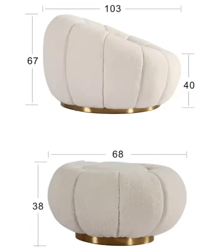 Luxury White Velvet Lounge Chair with Matching Ottoman – Gold Base, Modern Accent Seating Set 2505051 - Image 3