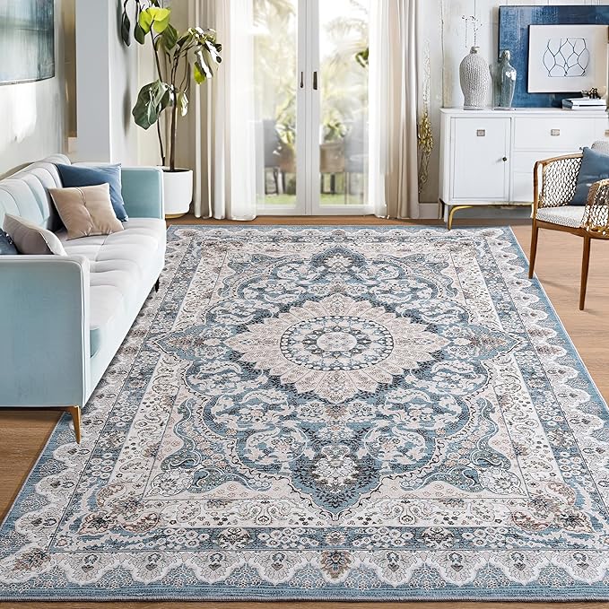 Machine Washable Low-Profile Area Rug with Non-Slip Backing – 6×9 & 8×10