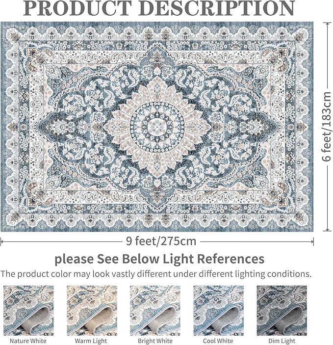 Machine Washable Low-Profile Area Rug with Non-Slip Backing – 6×9 & 8×10 - Image 2