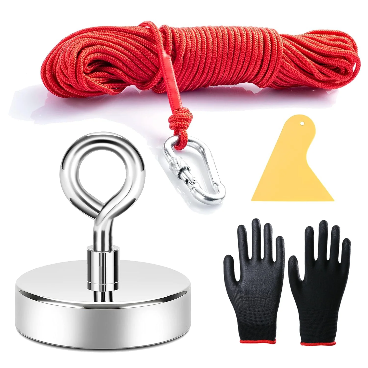 Magnetic Fishing Kit – 550 Lbs Pull Force, 66FT Rope, Gloves & Scraper S1295