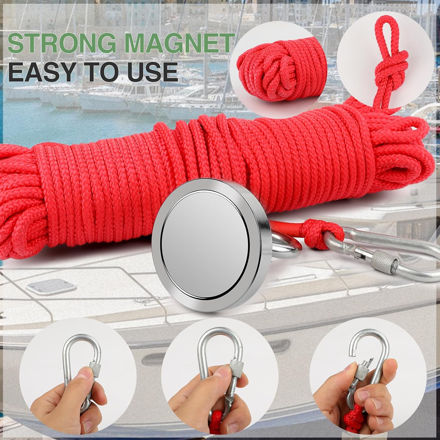 Magnetic Fishing Kit – 550 Lbs Pull Force, 66FT Rope, Gloves & Scraper S1295 - Image 3