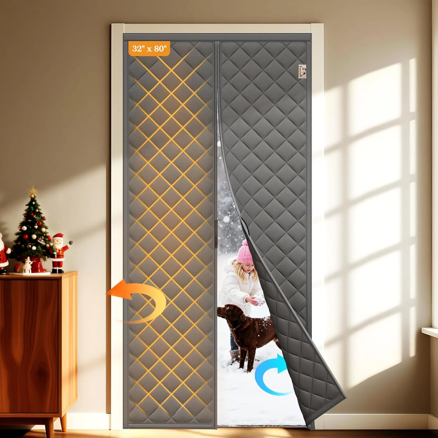 Magnetic Thermal Insulated Door Curtain Soundproof Winter Door Blanket - Image 2