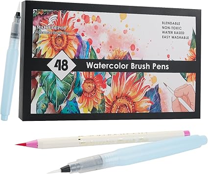 MAIKEDEPOT Watercolor Brush Pens Set of 48 Real Brush Markers with 2 Water Brushes