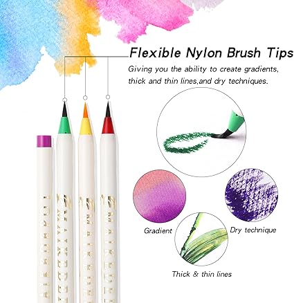 MAIKEDEPOT Watercolor Brush Pens Set of 48 Real Brush Markers with 2 Water Brushes - Image 2