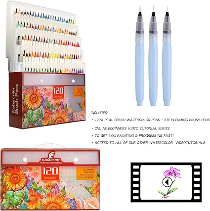 MAIKEDEPOT Watercolor Brush Pens Set of 48 Real Brush Markers with 2 Water Brushes - Image 3