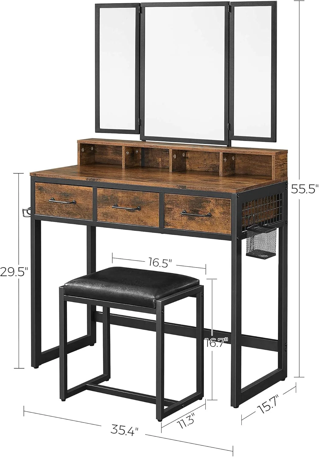 Makeup Vanity Dressing Table with Tri-Fold Mirror & Storage + Stool – S1324 - Image 3