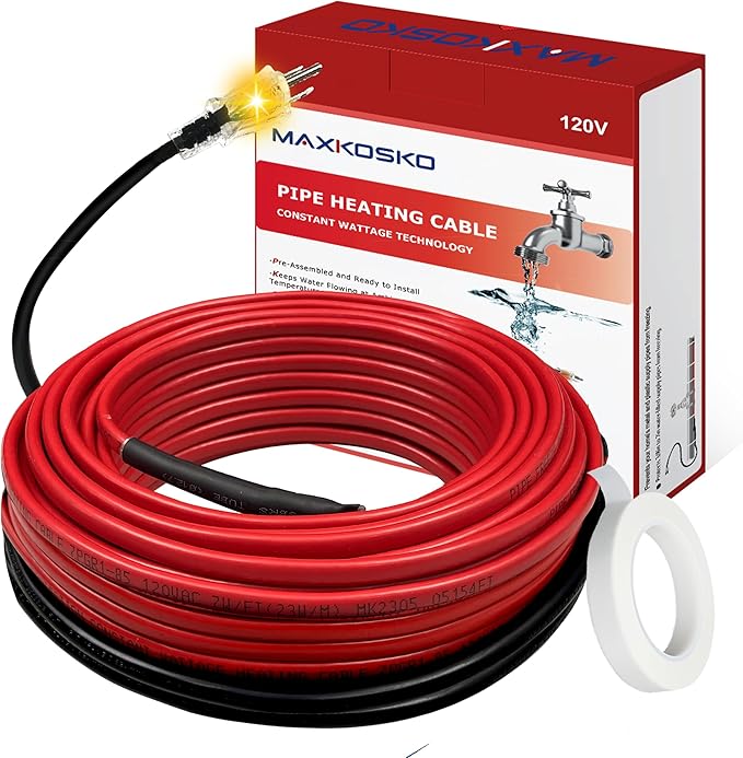 MAXKOSKO Pipe Heat Cable with Thermostat for Water Pipe Freeze Protection 120V