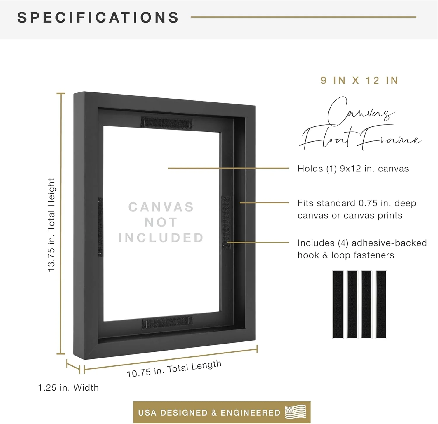 MCS Canvas Float Frames 9x12 Frame, Black Frame for Finished Canvases, Vertical & Horizontal Wall Hanging Large Frame with Adhesive for Canvas Paintings (1-Pack) - Image 3