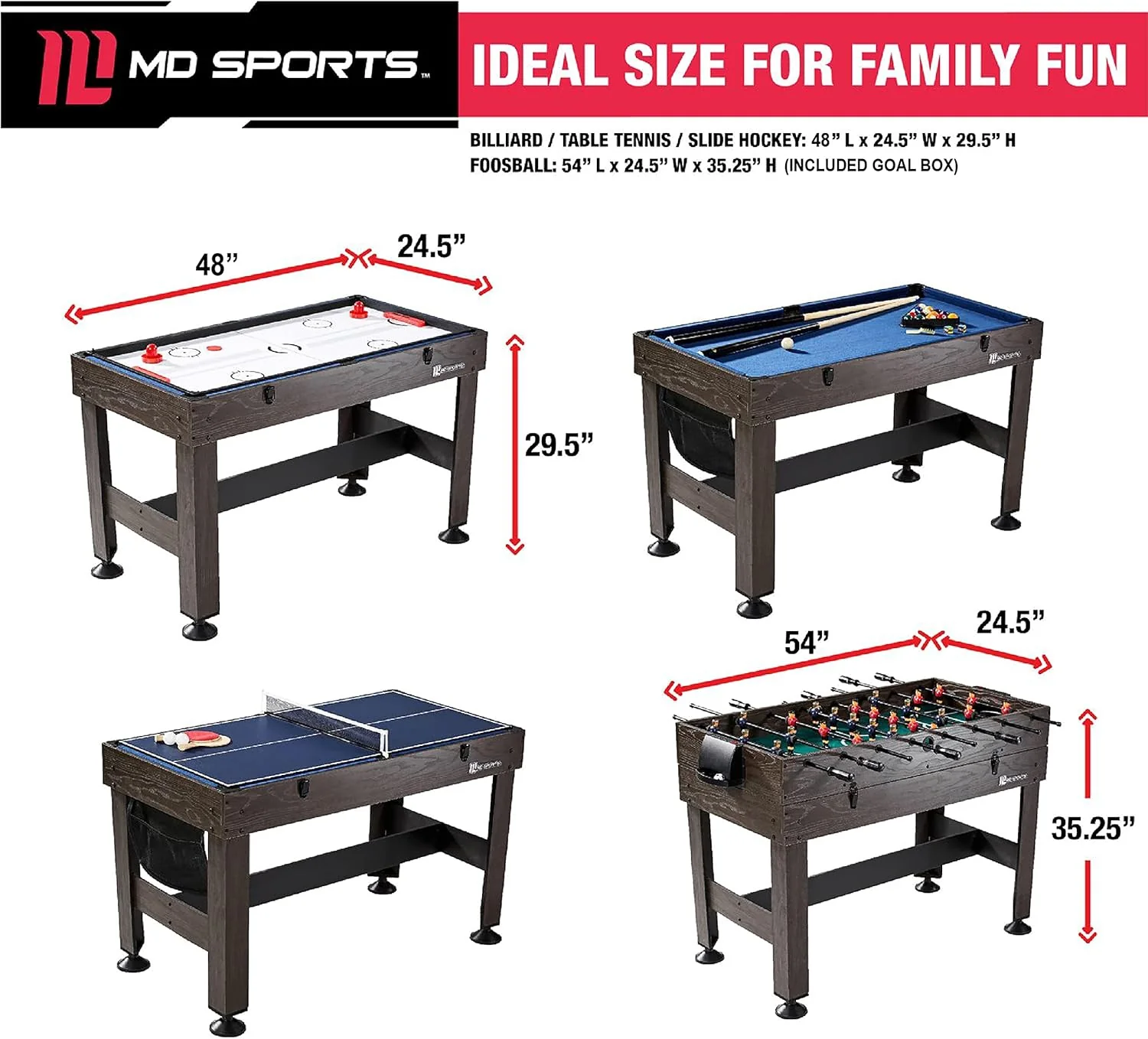 MD Sports 4-in-1 Games Combination Table – Billiards, Table Tennis, Slide Hockey, and Foosball | SKU: 1122359 - Image 3
