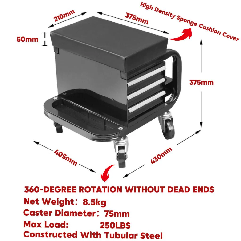 Mechanic Utility Cart with 3 Drawers & Bottle Holders LD18010 - Image 2