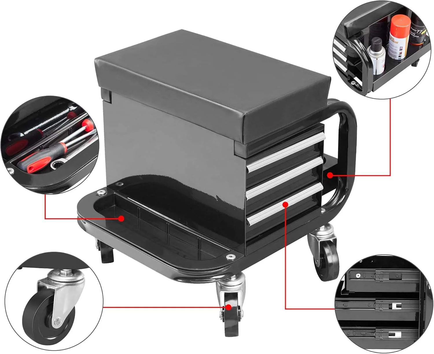 Mechanic Utility Cart with 3 Drawers & Bottle Holders LD18010 - Image 3