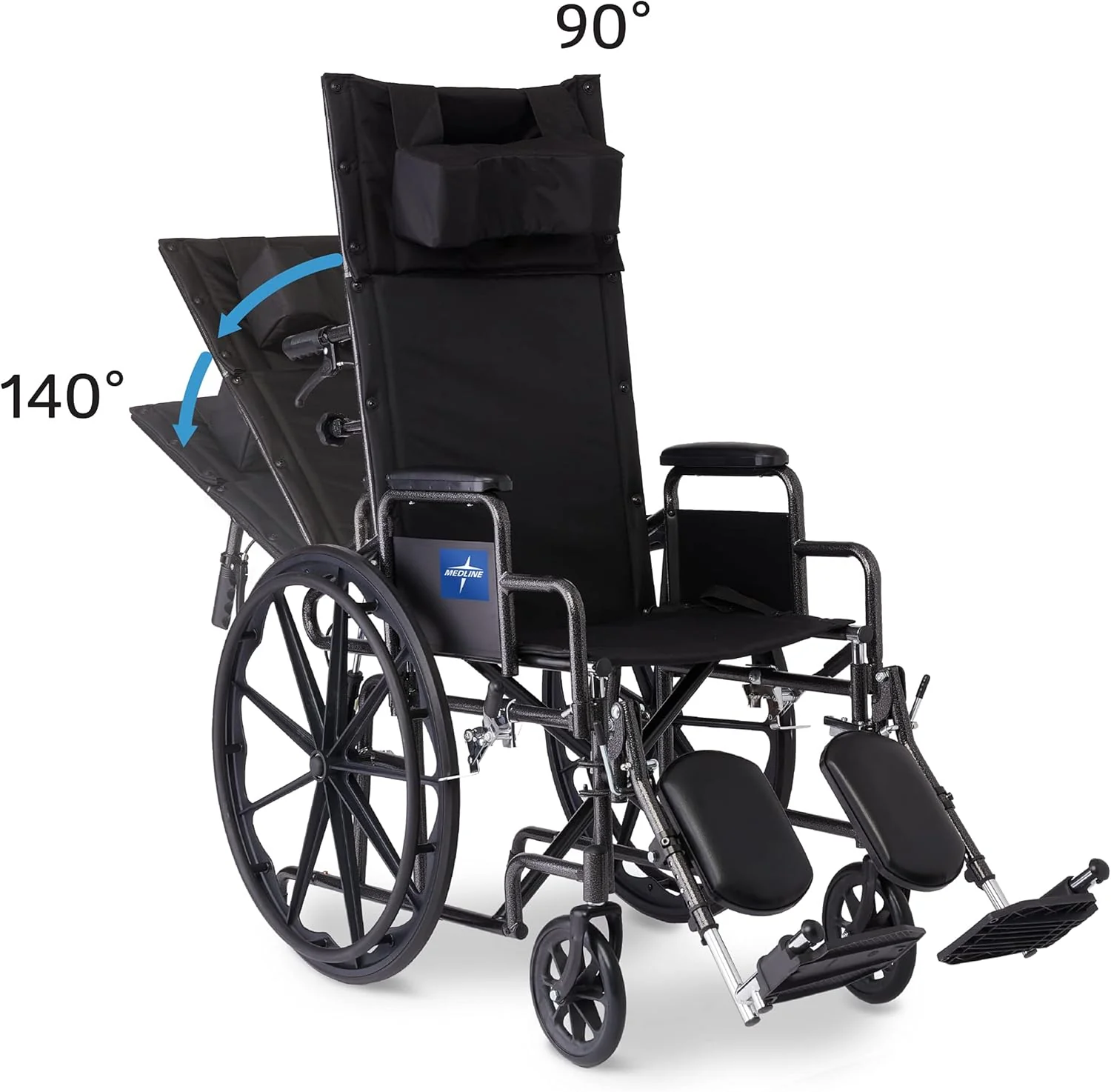 Medline Reclining Wheelchair, Desk-Length Arms and Elevating Leg Rests, 16" x 18" Seat (W x D) - Image 2
