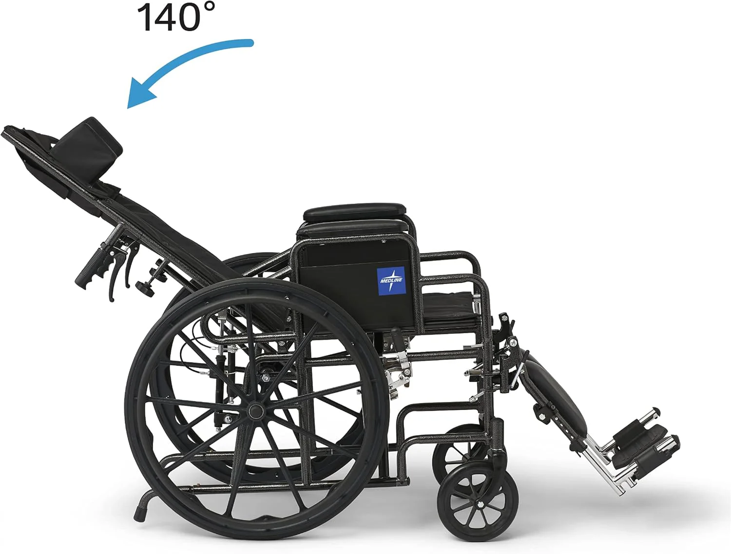 Medline Reclining Wheelchair, Desk-Length Arms and Elevating Leg Rests, 16" x 18" Seat (W x D) - Image 3
