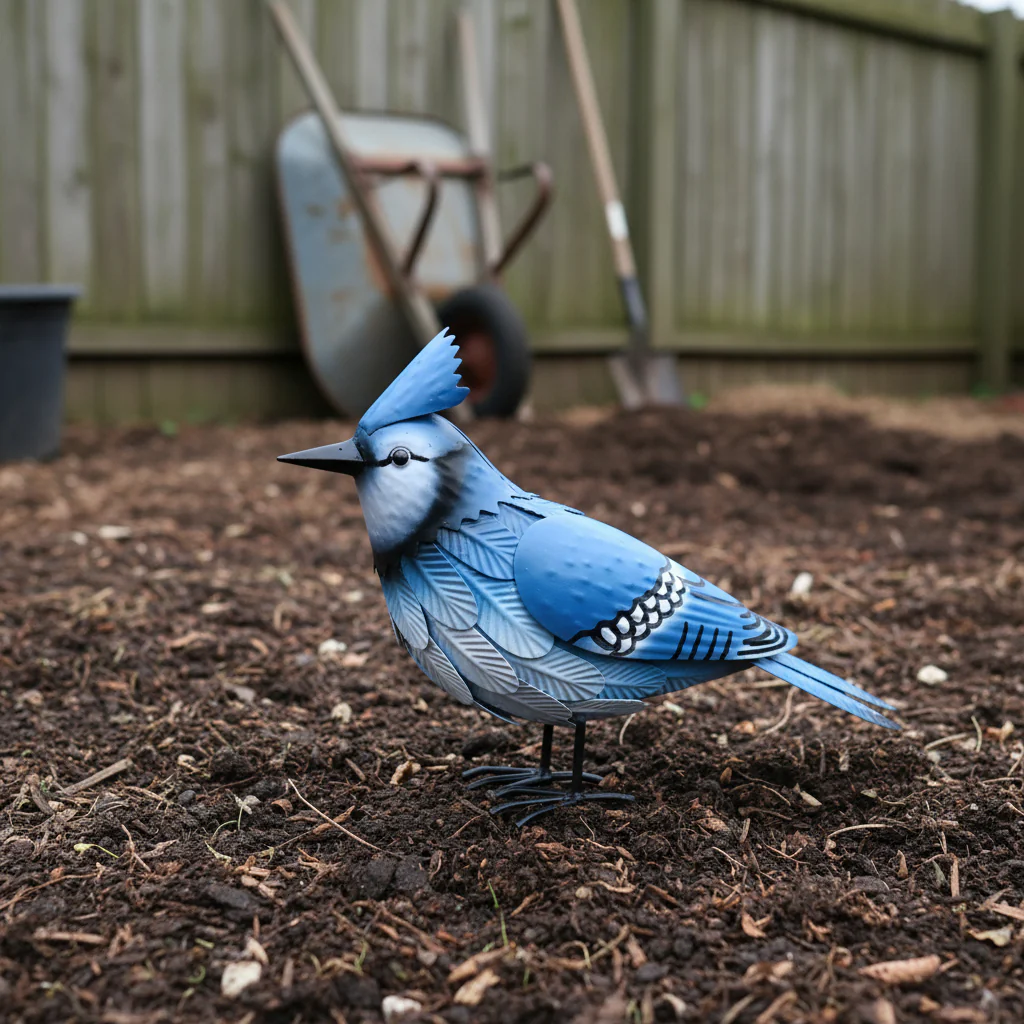 Metal Bird Garden Statues – Red Cardinal & Blue Jay Outdoor Yard Art Decor Figurines - Image 2