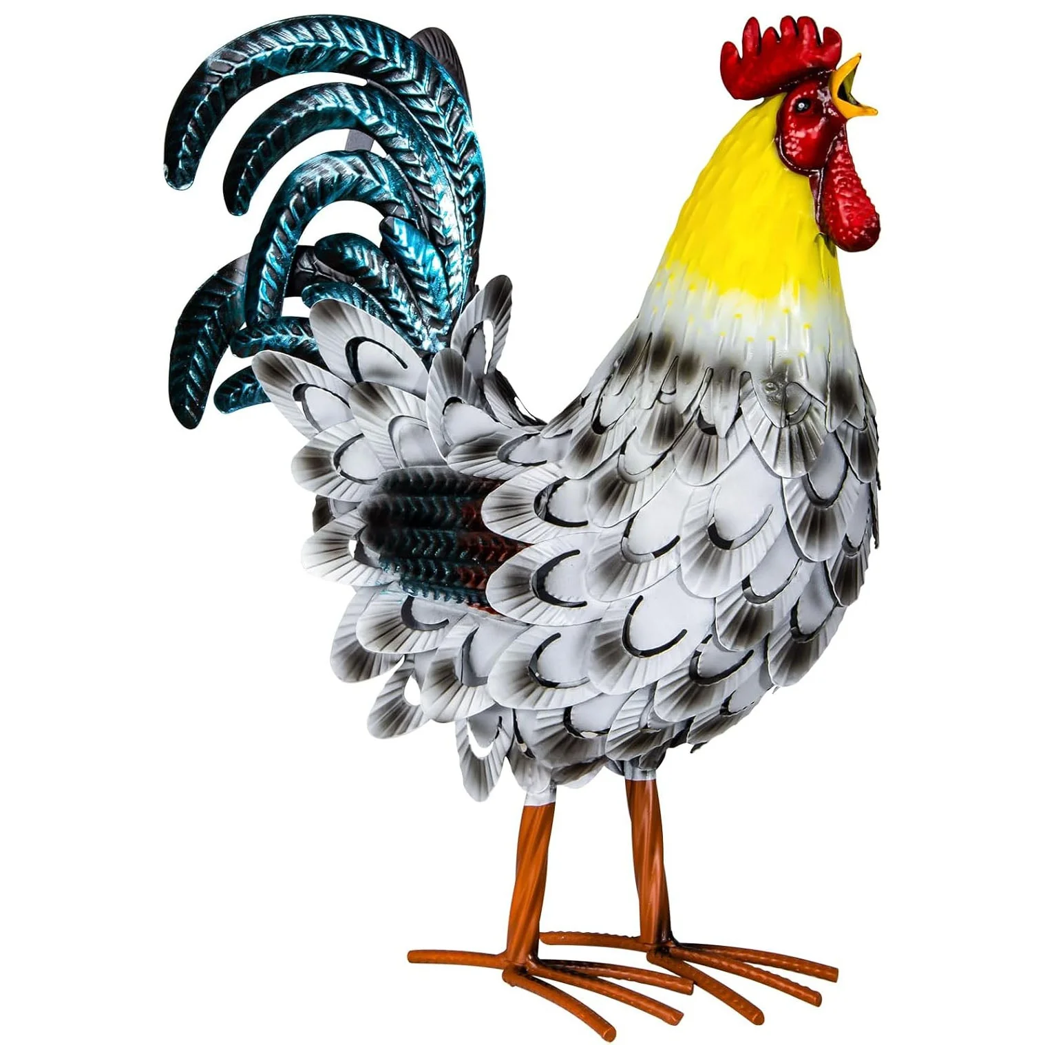 Metal Rooster Decor – Iron Garden Statue, 16.5×12.8×4.7 in, Rustic Farmhouse Yard Ornament | G5901