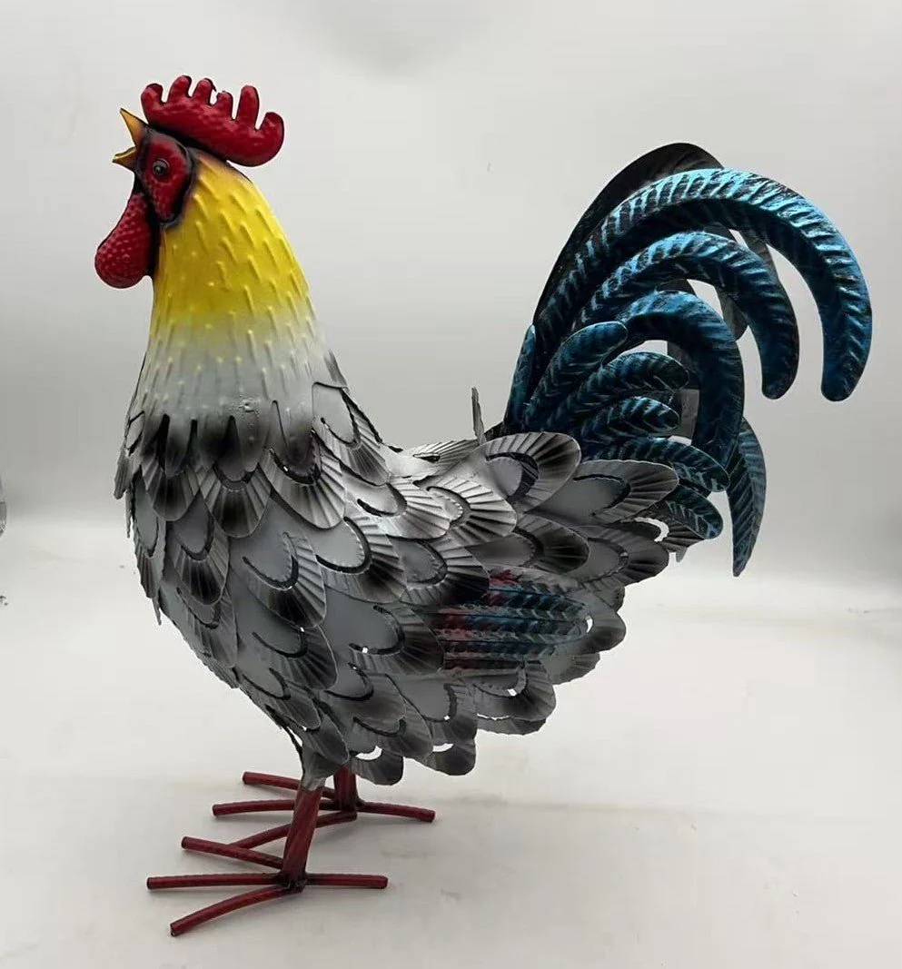 Metal Rooster Decor – Iron Garden Statue, 16.5×12.8×4.7 in, Rustic Farmhouse Yard Ornament | G5901 - Image 4