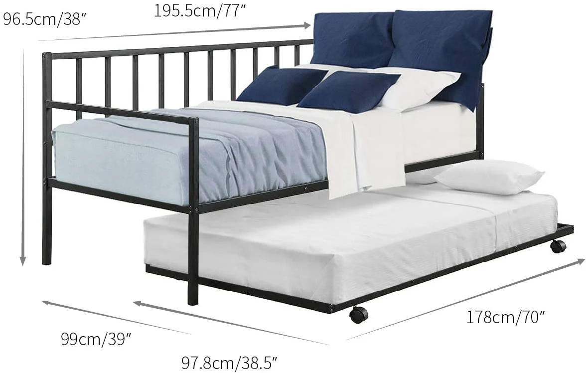 Metal Twin Size Daybed with Trundle Frame Set – Space-Saving Sofa Bed Conversion - Image 4