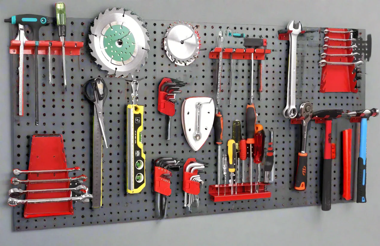 Wall Mounted Metal Pegboard Tool Organizer Steel Panel With 17 Hooks HT33231 - Image 3