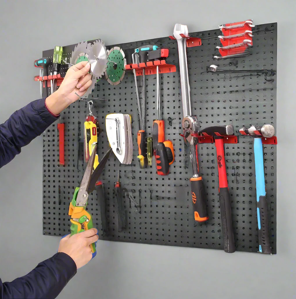 Wall Mounted Metal Pegboard Tool Organizer Steel Panel With 17 Hooks HT33231 - Image 4