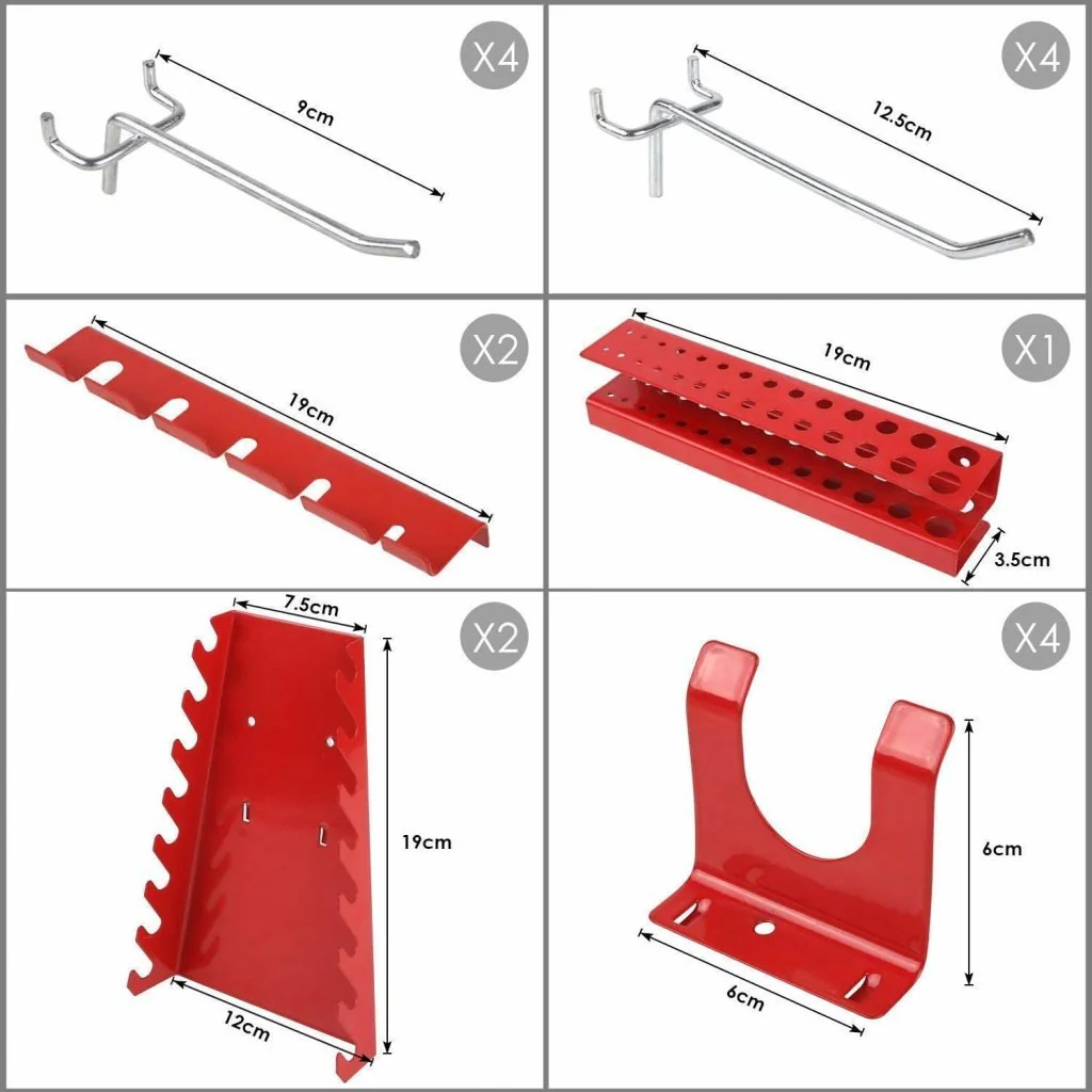 Wall Mounted Metal Pegboard Tool Organizer Steel Panel With 17 Hooks HT33231 - Image 6