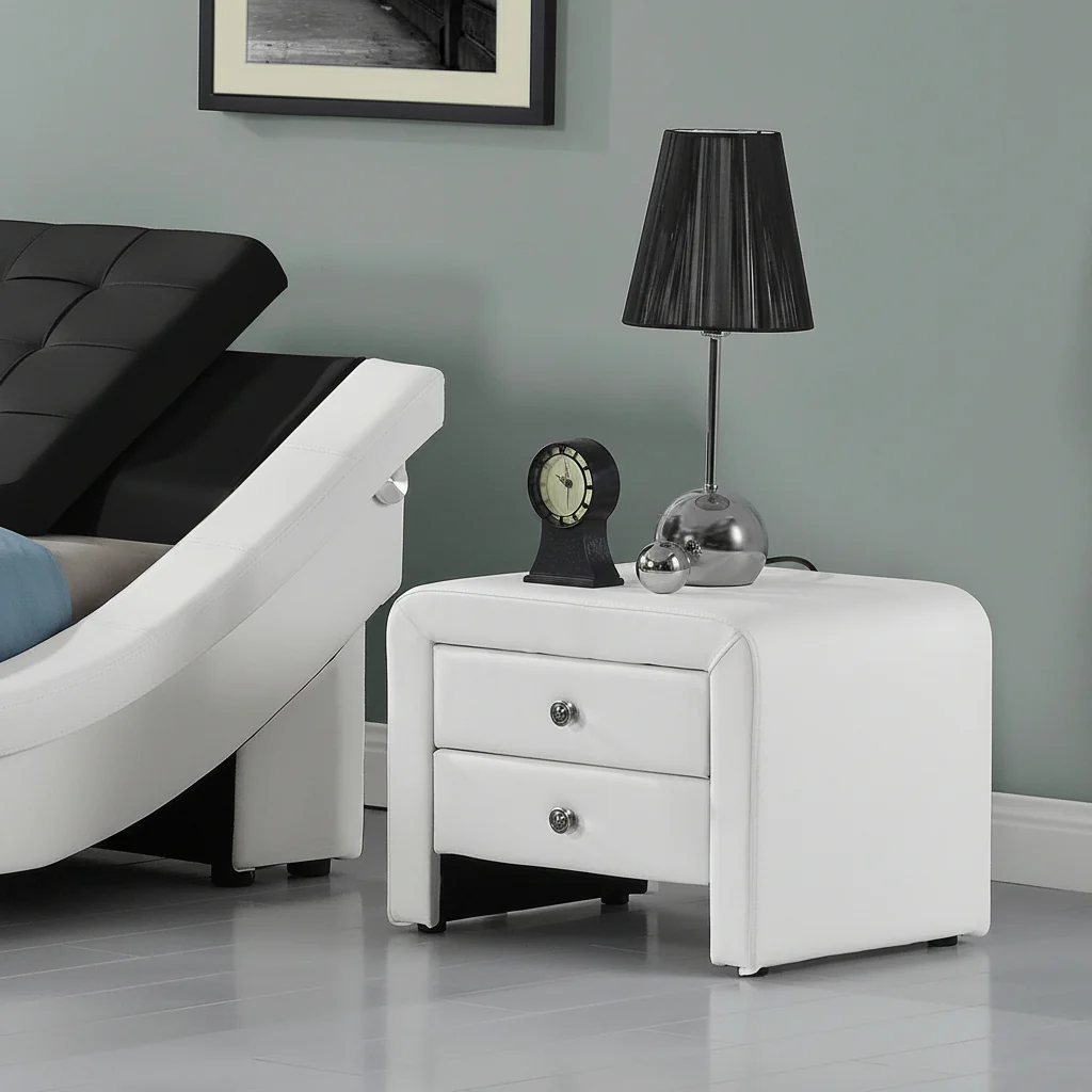 Modern 2-Drawer Upholstered Bedside Table Nightstand – Faux Leather Finish - Image 2