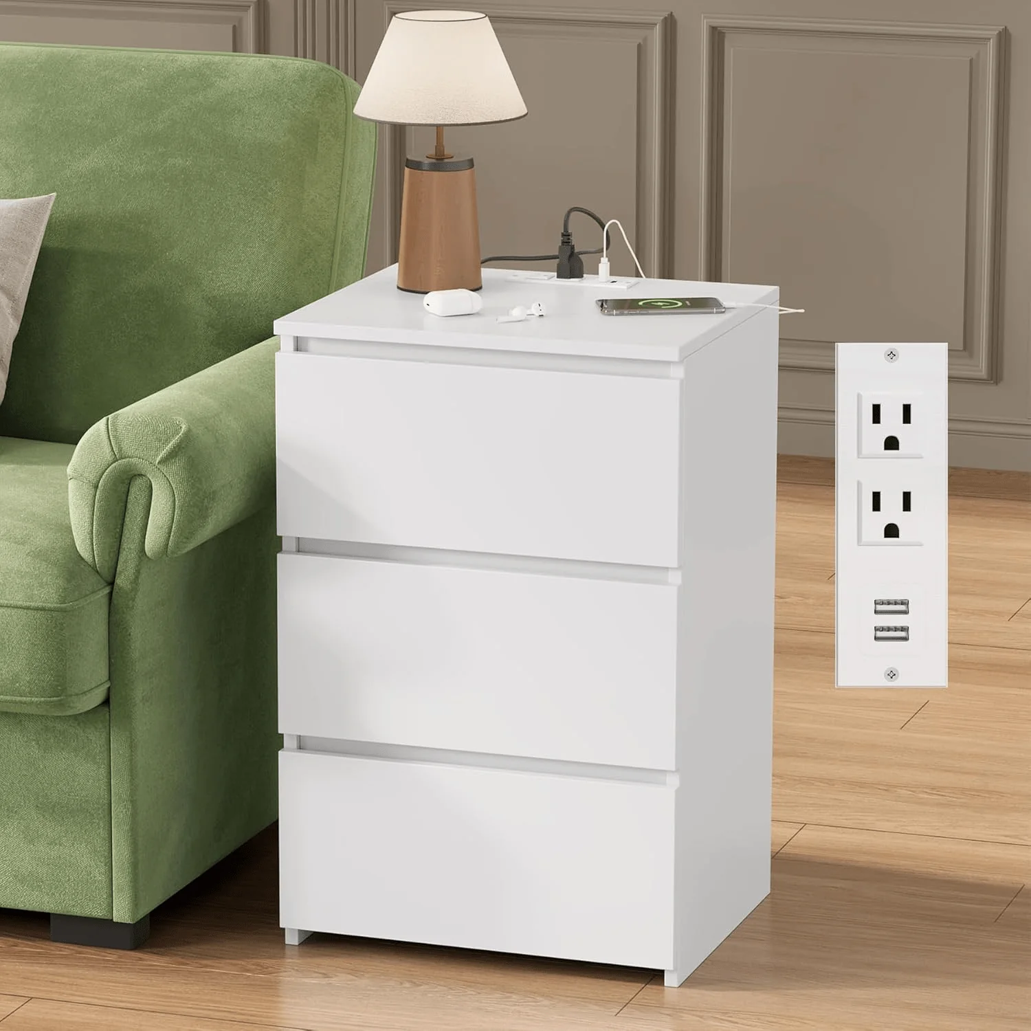 Modern 3 Drawer Bedroom Dresser Cabinet with USB Charging Station – Black & White Options - Image 4